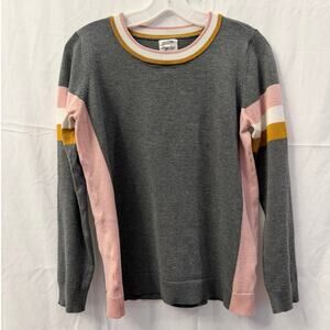 Hippie Rose Gray & Pink Pullover Sweater Size Large
